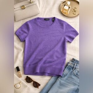 Valerie Stevens 100% Cashmere Knit Tee | Purple | Quiet Luxury Minimalist XL